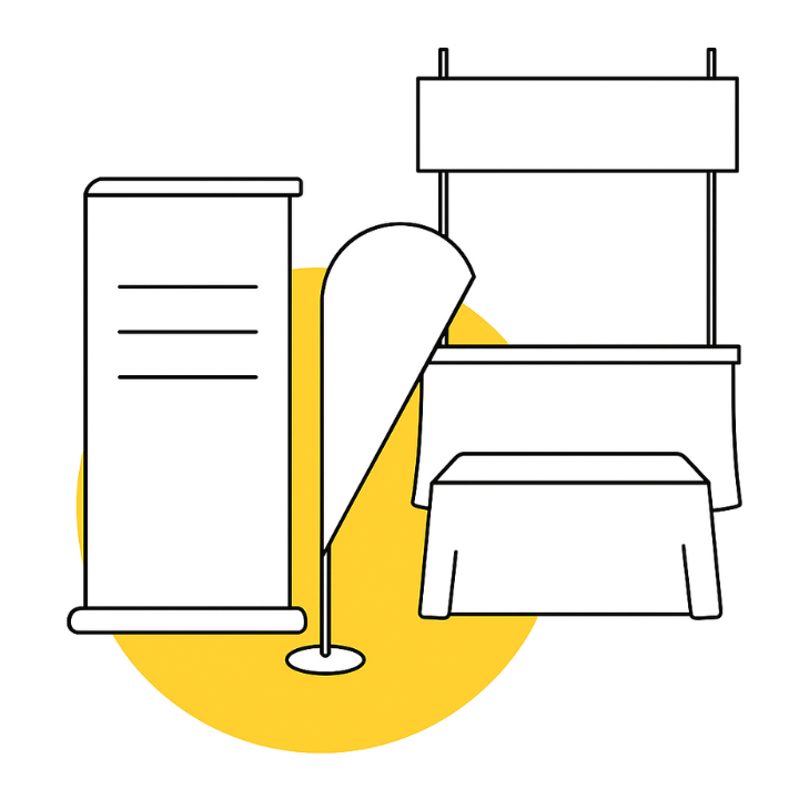 Illustration de supports PLV et stands événementiels pour communication pro – SL Design